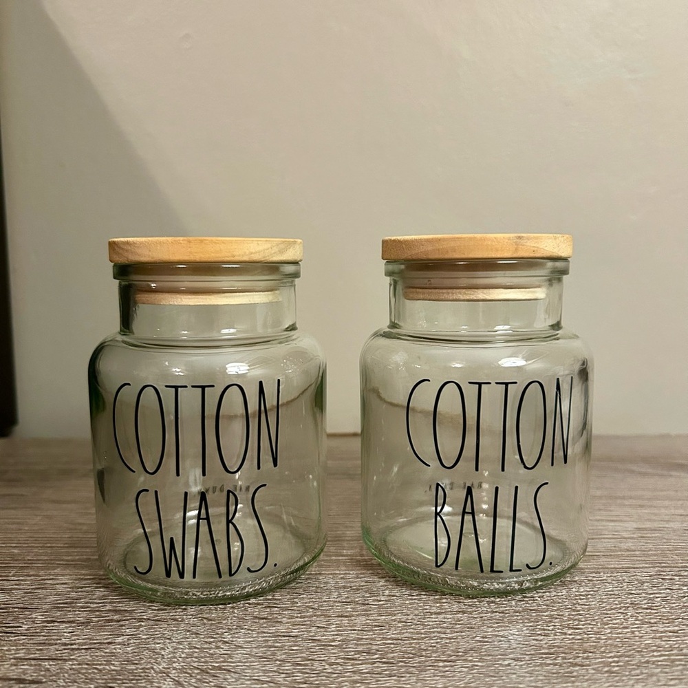 Rae Dunn Jars with Lids - Cotton Balls & Cotton Swabs